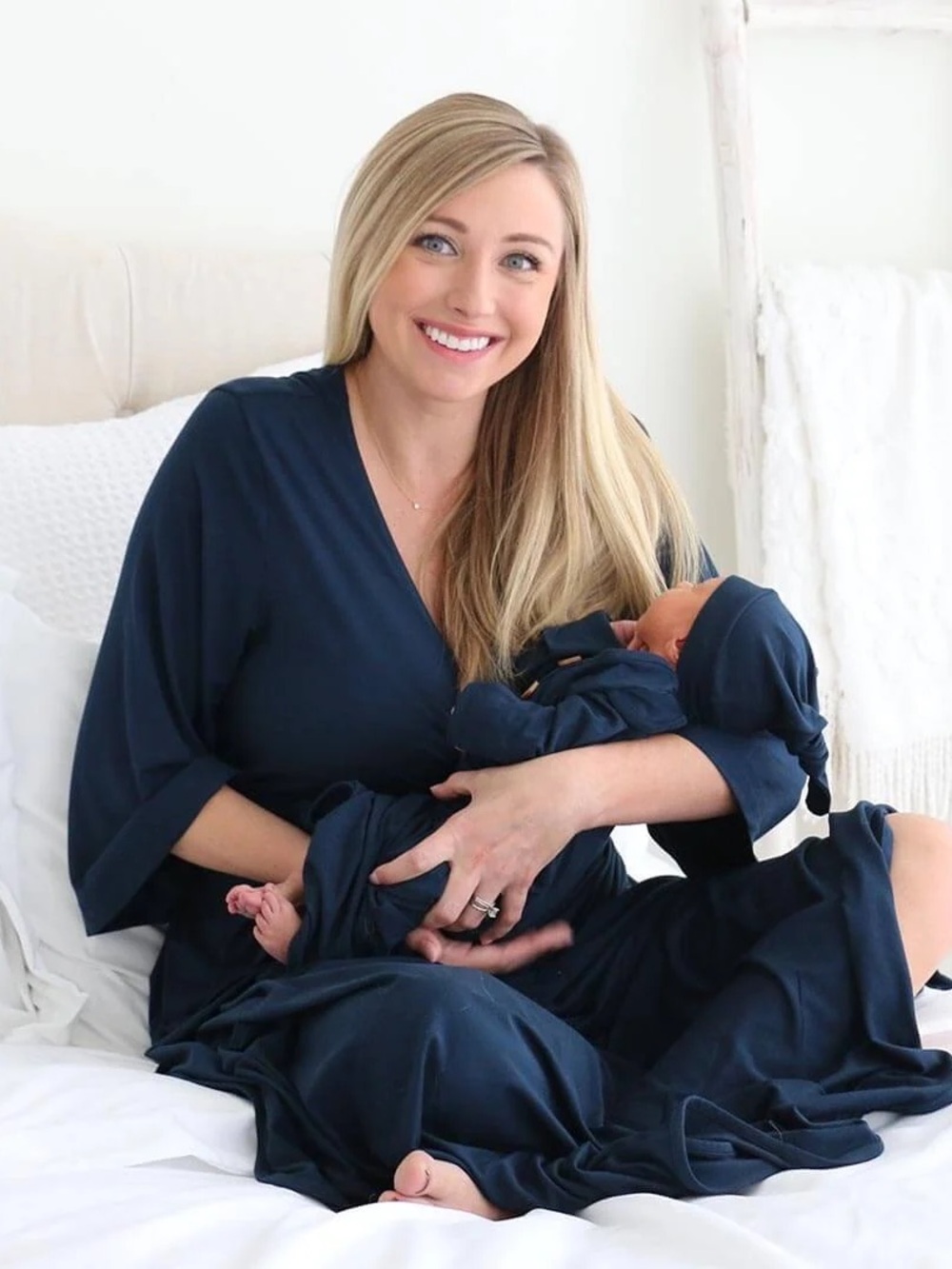 Solid Dark Navy Bamboo Knit Maternity Robe
